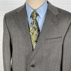 Nautica Blazer Men 40R Black Herringbone Lambswool Stretch Classic CareerJ acket